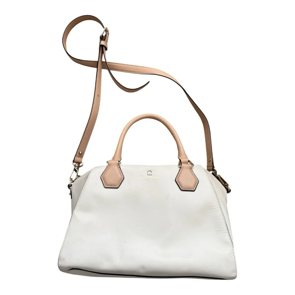 KATE SPADE Catherine Street White & Beige Shoulder Bag Satchel Purse NWOT
